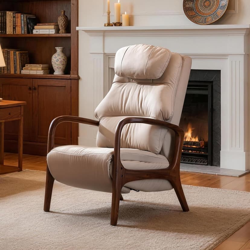 EMIAH M7 Power Recliner Chair for Adults with Adjustable Lumbar Support & 5-Min Rhythmic Stretch, 160° Reclining Faux Leather Accent Chair with Adjustable Headrest for Living Room Home Theater(Beige)