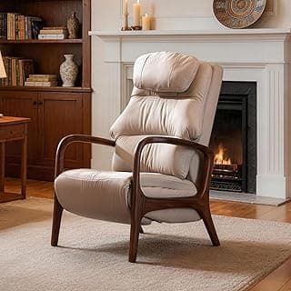 EMIAH M7 Power Recliner Chair for Adults with Adjustable Lumbar Support & 5-Min Rhythmic Stretch, 160° Reclining Faux Leather Accent Chair with Adjustable Headrest for Living Room Home Theater(Beige)