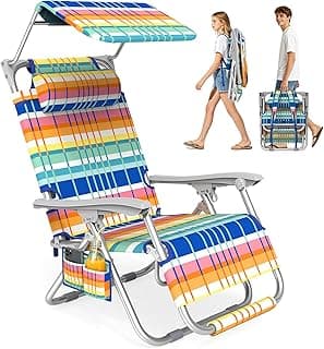 Suteck Zero Gravity Beach Chair with Canopy, Backpack Beach Chairs for Adults, Lightweight Adjustable Reclining Beach Chair with Shade, Folding Lay Flat Chair for Beach Poolside Outdoor