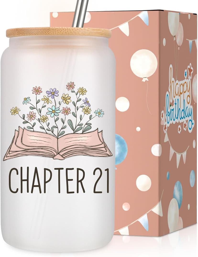 Birthday Gifts for 21 Year Old Female Friend, 2005 Daughter Turning 21, Happy 21st Bday Gifts Idea, 16oz Glass Coffee Tumbler Coolife Chapter 21 Cup, 21st Birthday Gifts for Women Her, 21 year old Girl B0F37WPTCQ