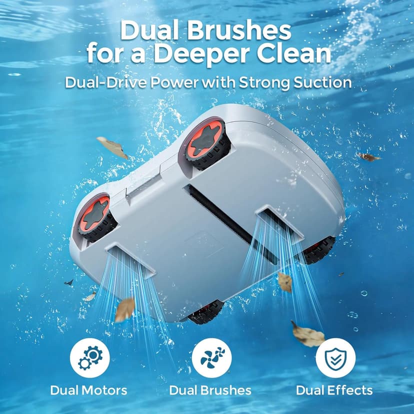 C5 Cordless Robotic Pool Cleaner with 180-Min Runtime, 2.7L Large Filter Basket & Self Parking, Pool Vacuum for Above-Ground Flat Pools up to 2200 Sq.Ft