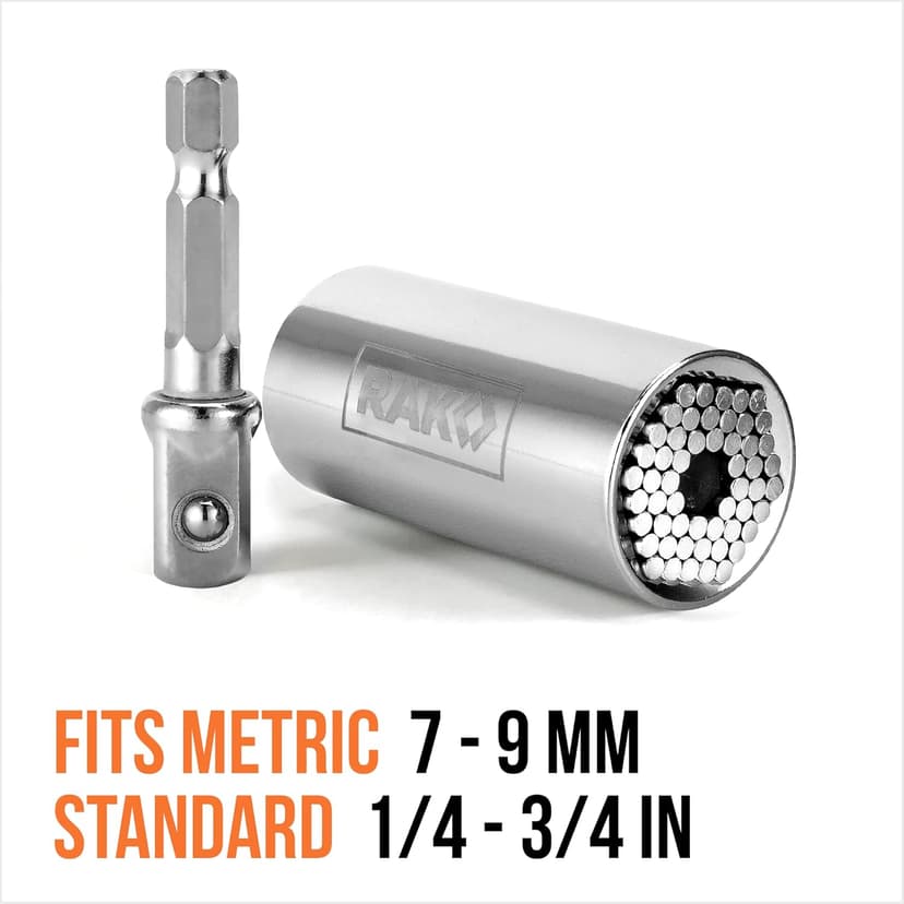 RAK Super Universal Socket Tool, 7-19mm Universal Socket Wrench Set, Gator Grip with Power Drill Adapter Set, Stocking Stuffer, Ideal Cool Gadgets Stuff for Birthday Gifts for Men Dad Husband