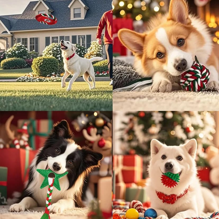 Christmas Dog Toys 15 Pack, Puppy Rubber & Rope Toys Set, Interactive Tough Box for Dog Playing, Training & Teething Bulk for Holiday Puppies' Presents B0DGL4TT9Z
