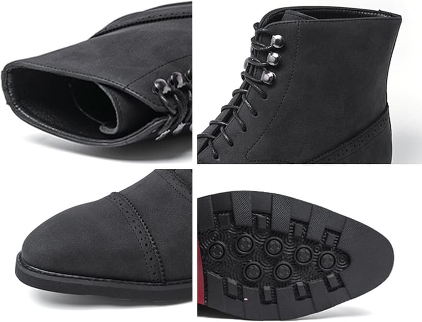 OXNGEOS Men's Suede Classic Brogue Cap Toe Chunky Heel Oxford Boots Comfort Non-Slip Lace Up Low Heel Chelsea Boots Casual Business Dress Chukka Boots