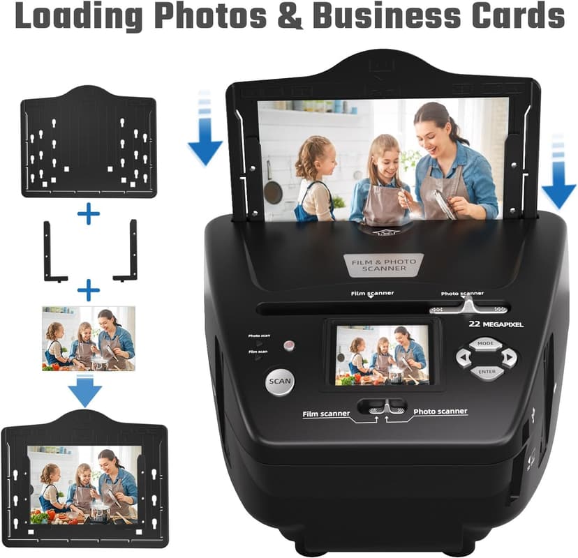 Photo and Slide Scanner with 2.4” LCD Screen, Convert Negatives & Slides 35mm/135 Film, Photo(3R,4R,5R), Business Card to 22MP JPEG Digital Photos, 4GB SD Card Included