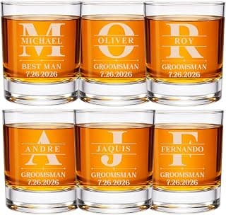Six groomsmen glasses for larger wedding party gifts Groomsmen Engraved Whiskey Glass Set of 6 B0GM8TX93M