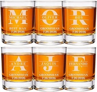 Six groomsmen glasses for larger wedding party gifts Groomsmen Engraved Whiskey Glass Set of 6 B0GM8TX93M