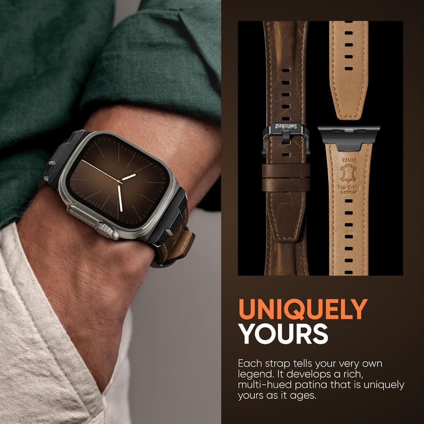 Suitisbest Leather Band Compatible for Apple Watch Ultra Band 49mm 46mm 45mm 44mm 42mm 41mm 40mm, Genuine Leather Replacement Strap for iWatch series 11 10 9 8 7 6 5 4 3 2 1, SE 3 2 1, Ultra 3 2 1