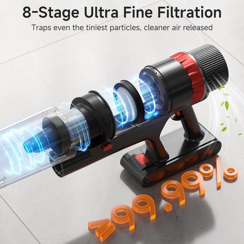 Cordless Vacuum Cleaner, 560W/48KPa/70Mins Vacuum Cleaners for Home,Self-Standing Stick Vacuum with Smart Touch Screen,Rechargeable Lightweight Vacuum for Pet Hair,Carpets, Hard Floors