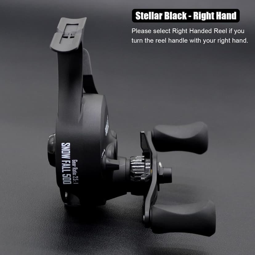 CAMEKOON Snow Fall 500 Inline Ice Fishing Reel, 3+1 Ball Bearings and 2.5:1 Gear Ratio, Magnetic Drop Speed Control, Free Spool Release Trigger, CNC-Machined Aluminum Spool, Smooth Carbon Drag