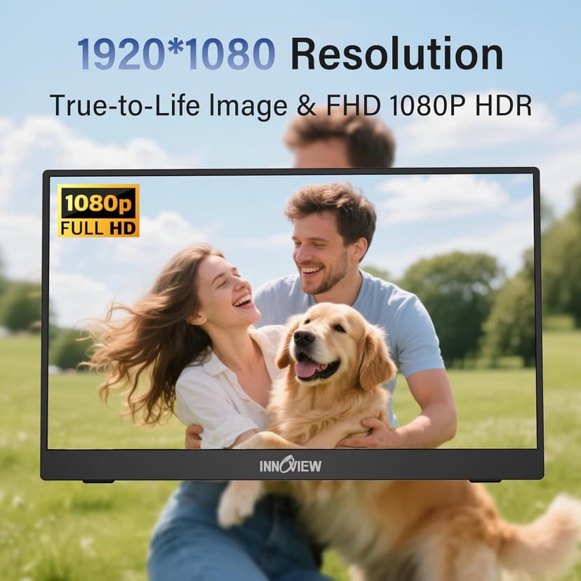 InnoView Portable Monitor, 15.6 Inch FHD 1080P HDMI USB C Second External Monitor for Laptop, Desktop, MacBook, Phones, Tablet, PS5/4, Xbox, Switch, Built-in Speaker with Protective Case
