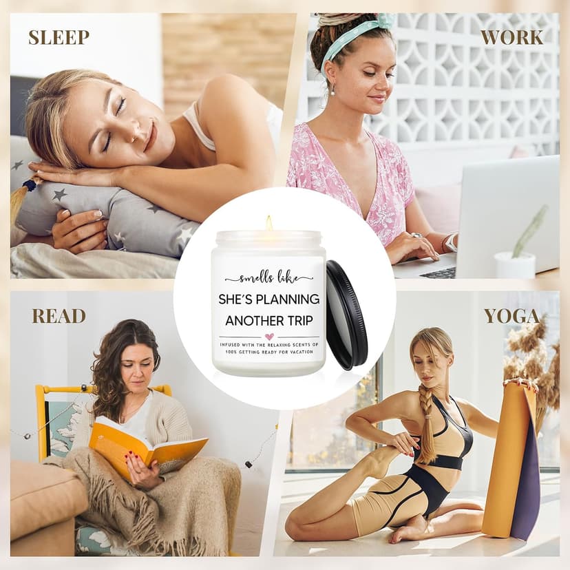 Cool Gifts for People Who Travel, Birthday, Vacation, Christmas Gift for Traveler Women Friend, 50Hr Burn, 7oz Soy Wax Candle Travel Gifts for Women, Funny Travel Lover Candle, Lavender Scent B0DGBQ1H1B