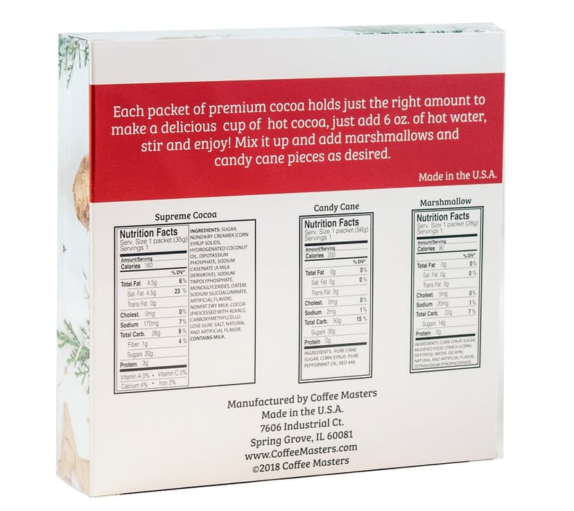 Hot Chocolate Cocoa Mix Gift Kit - Supreme Gourmet Cocoa Mix Packets, Crushed Peppermint & Mini Marshmallows | Instant Drink 4 Servings 8 oz