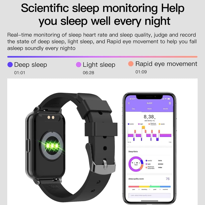 Smart Watch Fitness Tracker Make/Answer calls for Women Men with Heart Rate Blood Oxygen Sleep Monitor Sports Modes Step Calorie Counter IP68 Waterproof for Android Phones iPhone (Rectangle, Black)