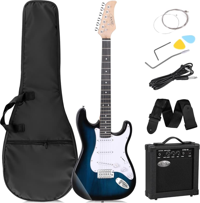 ZENY 39" Full Size Electric Guitar with Amp, Case and Accessories Pack Beginner Starter Package, Blue Ideal Christmas Thanksgiving Holiday Gift