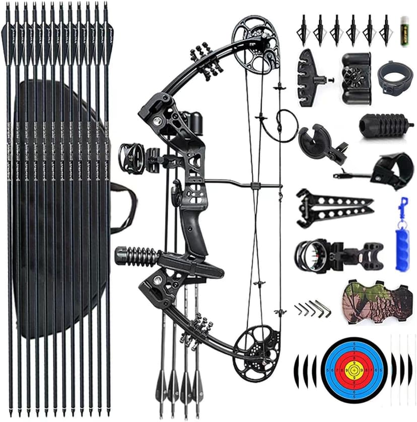 Compound Bow Set 15-45lbs for Pull Beginner and Teens Right Handed Adjustable 18"-29" Draw Length, 320 FPS Speed, Hunting Bow Archery Set New 2024