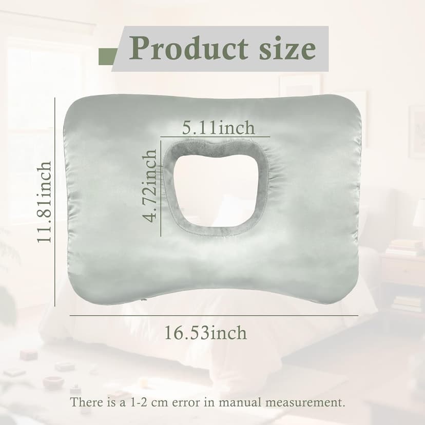 Yuibthr Ear Piercing Pillow for Side Sleepers with Ear-Shaped Hole for Ear Pain, Reversible Satin & Cotton Washable and Adjustable Ergonomic Ear Guard Protector for Side Sleeping