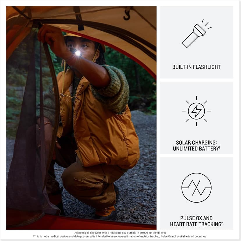 Garmin Instinct® 3 45mm, Solar Charged Display, Rugged Outdoor GPS Smartwatch, Metal-Reinforced Bezel, Built-in Flashlight, Black