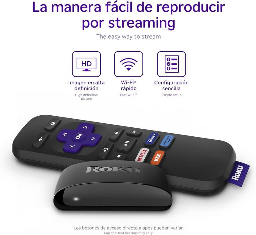 Roku Express Dispositivo de Streaming HD para TV (Spanish Edition) - Con VIX Premium, Control remoto con botones de acceso rápido I Roku Express HD Streaming Device for TV, with VIX Premium Offer