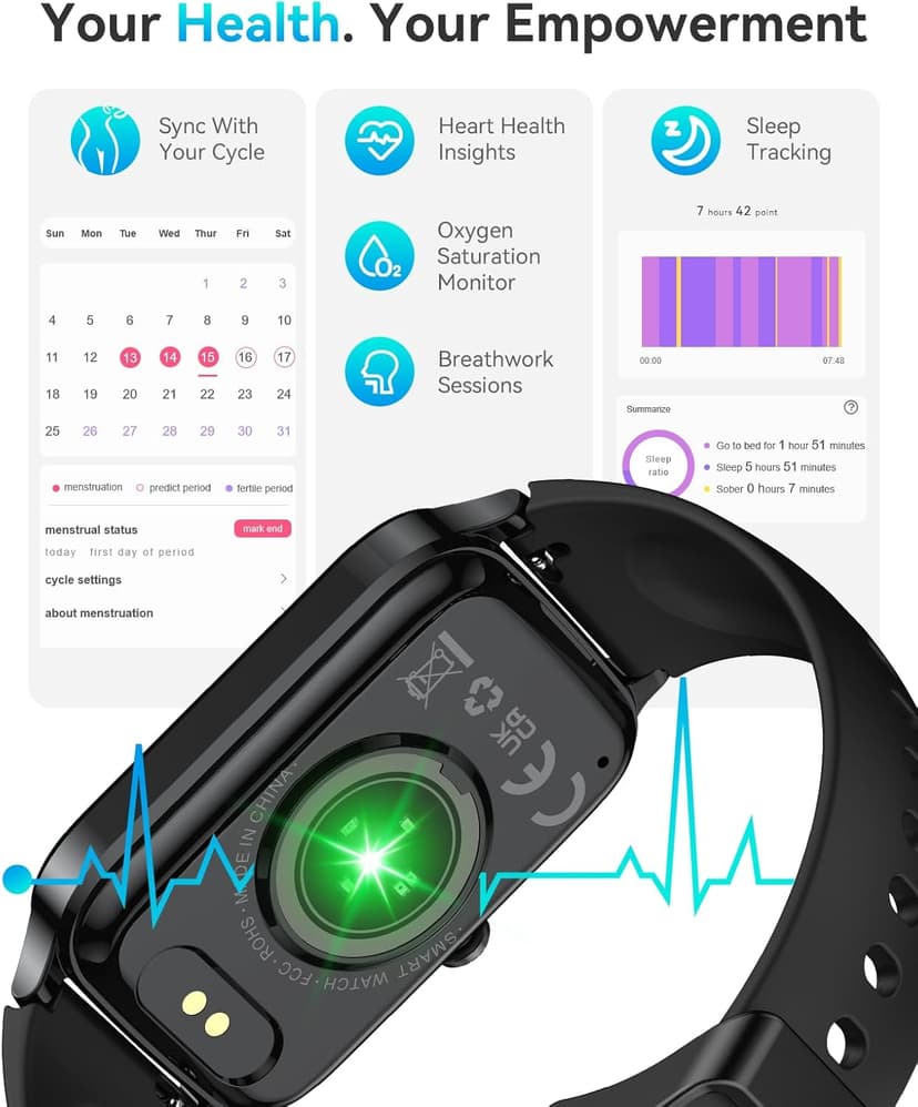 ChronArk Fitness Tracker for Women Men, Activity Smart Watch Compatible with Android iPhone, Step Counter with 110+ Sports, Sleep Monitor, Calorie Counter, IP68 Waterproof (Black, 1.57)