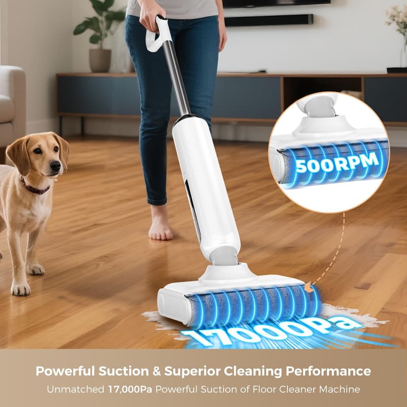 Wet Dry Vacuum Cleaner, 180° Lay-Flat Cordless Vacuum Mop Combo with Edge Cleaning, All-in-One Floor Cleaner for Hard Floors, Self-Cleaning, 45mins Runtime, LED Display, Voice Prompts