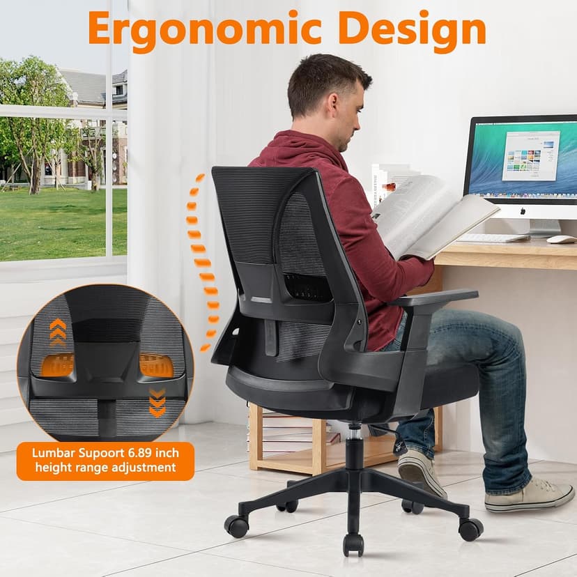 CLATINA 500lbs Big and Tall Office Chair Heavy Duty Mesh Ergonomic Computer Chairs with Adjustable Lumbar Support and Wide Comfy Seat for Home Office Conference Heavy People, Black, 4 Pack