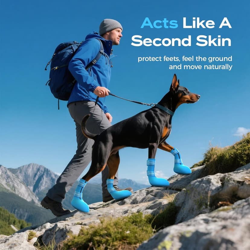 Fdceligoo Rubber Dog Boots, Durable Paw Protectors with Adjustable Straps & Non-Slip Sole, Waterproof Dog Shoes for Hot Pavement, Easy On & Off Silicone Booties (Blue, S, Only Suit for Small Dogs)