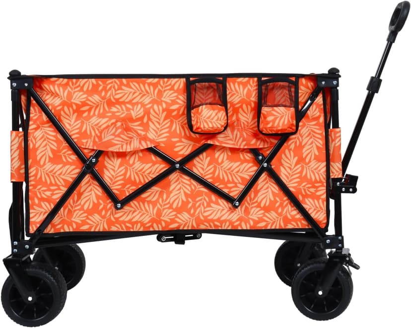 480Lbs Collapsible Wagon with Canopy, 7" All-Terrain Wheels, Orange Steel Push or Pull Versatility Camping, Shopping, Sports, Garden Stylish Design