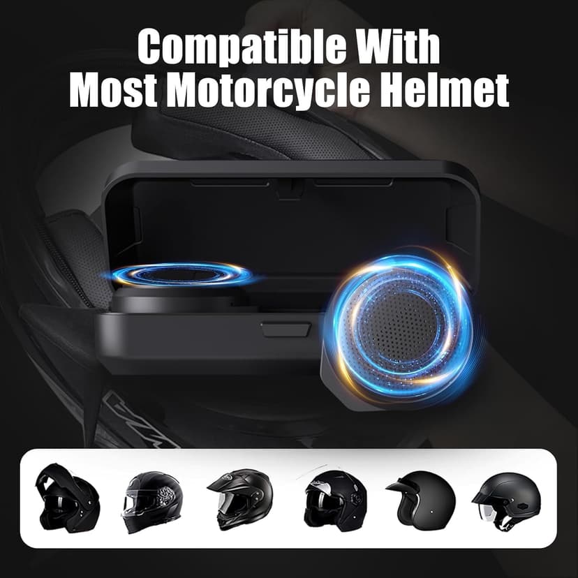 Motorcycle Bluetooth Headset with Charging Case, Helmet Bluetooth Speaker with Microphones & Remote Control, 1900mAh Battery, 50Hours Work Time, True Wireless Headsets for Riding and Skiing