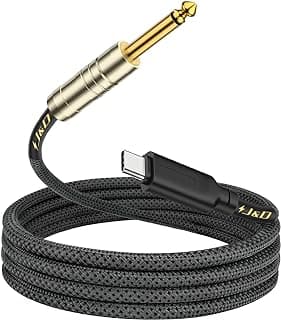 J&D USB C to 6.35 mm 1/4 inch TS Guitar Audio Cable, Audio Recording, Bass, Electronic Piano Microphone Cord Compatible with iPhone 16/17 Series, Galaxy S24/S25, 10 Feet