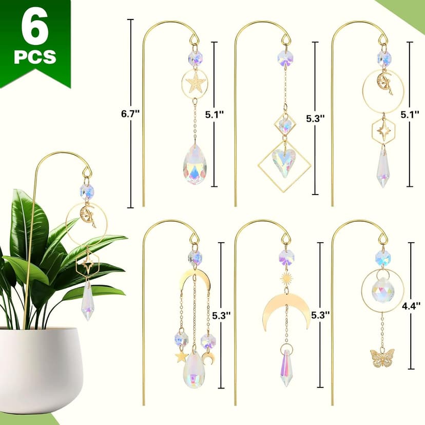 Garden Suncatchers Plant Stakes for Indoor Plants Decorations for Pots Sun Catchers Home Indoor Windows Hanging Crystal Suncatcher, 6pcs Small Trellis for Potted Plants Accessories Indoor B0FPCMC464