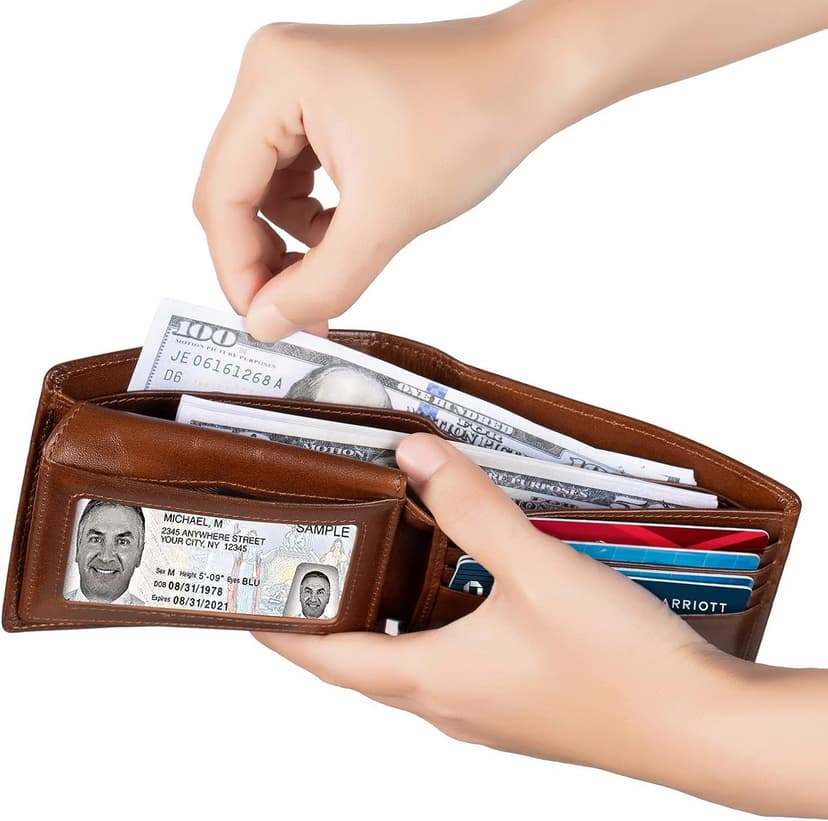 Sigtrenx Leather Wallets for Men, Genuine Leather Mens Wallets Bifold Rfid Blocking with 2 ID Windows