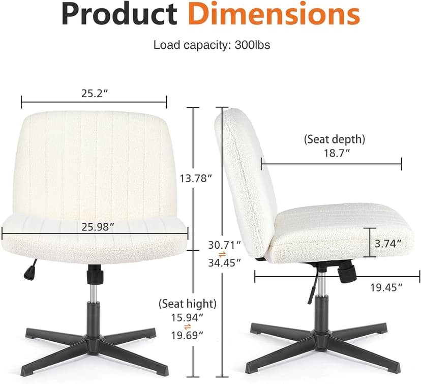 Sweetcrispy Criss Cross Chair Legged, Furry Armless Office Swivel Desk Chairs No Wheels, Vanity Height Adjustable Wide Seat Comfy Cute Computer Task Chair for Home Bedroom, Teddy Beige