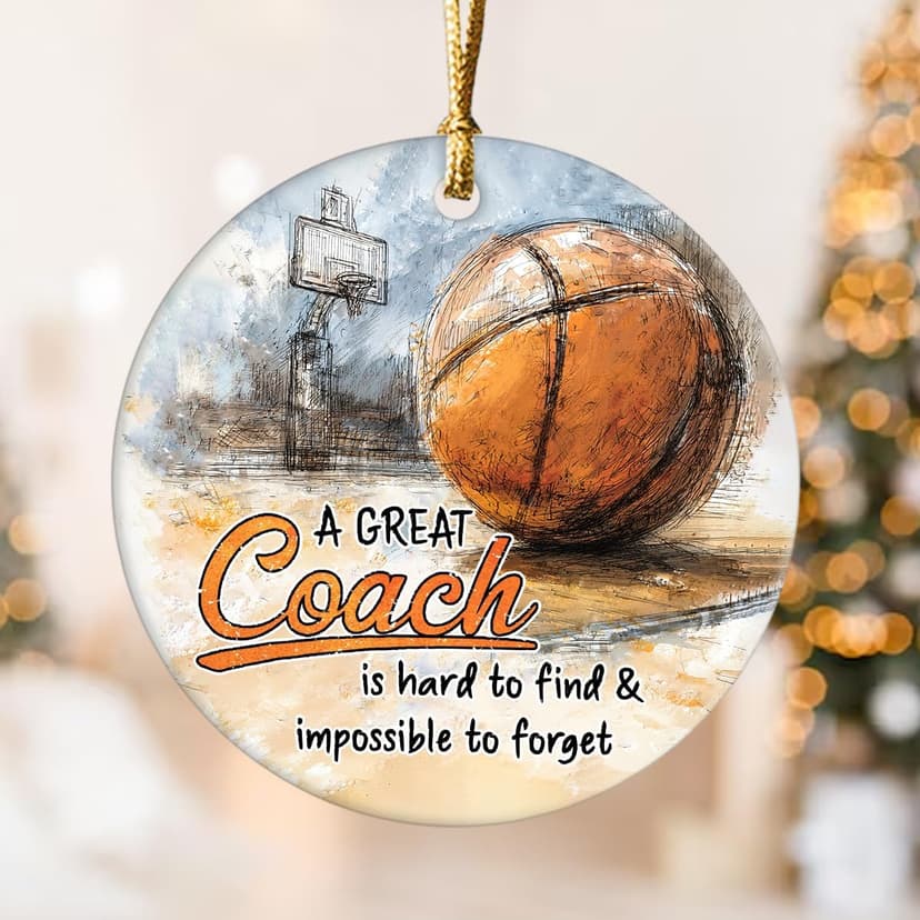 Basketball Coach Appreciation Gifts 2025 - Basketball Coach Christmas Ornament, Ceramic Sports Ornaments for Christmas Tree, Thank You Gifts for Mentor from Basketballs Athletes Team