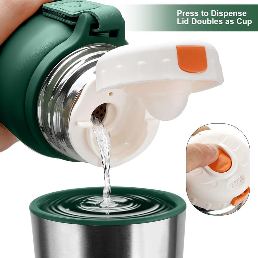 Vacuum Insulated Bottles with Cup 800ml/27oz Stainless Steel Hot Thermo Bottles for Cold and Hot Drinks Water Coffee Thermo with Cup (DarkGreen,800ml)