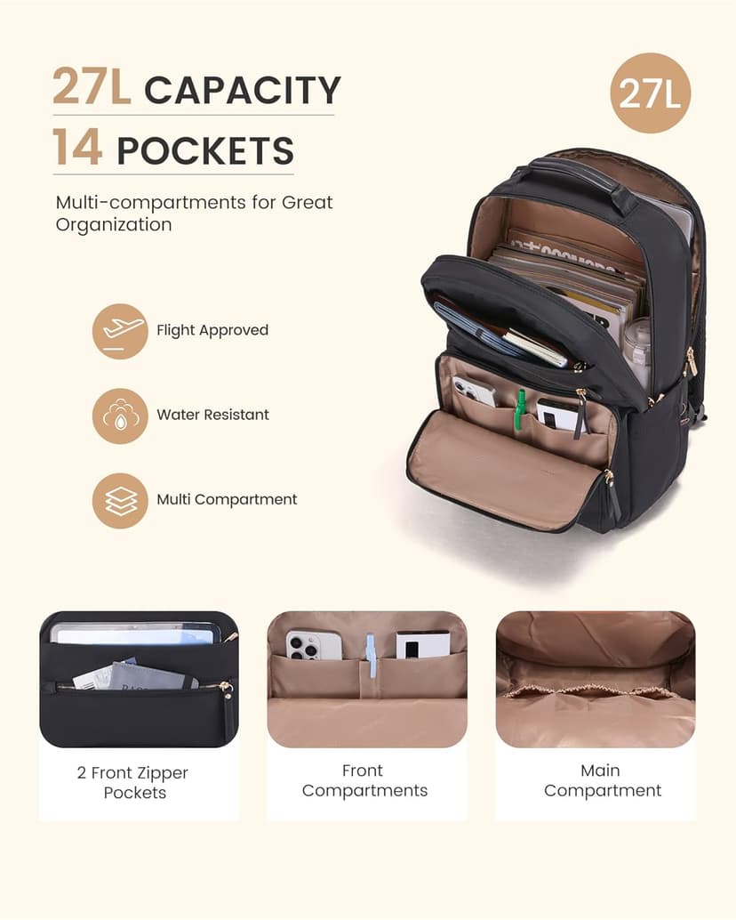 LOVEVOOK Laptop Backpack for Women with 2X Extra-Large Tumbler Pockets, 15.6" Work Backpack Purse, Travel Personal Item Bag, Carry On Business Computer Bag for Office, School, or Gift, Sage Green