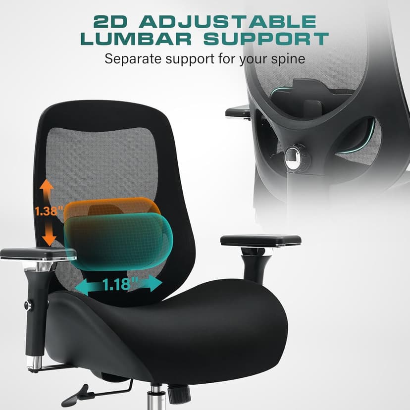 750lbs Big and Tall Office Chair with Wide Thick Seat Cushion for Heavy People Ergonomic Computer Mesh Desk Chairs with 4D Armrests, Adjustable Lumbar Support for Adults 8 Hours daliy Work