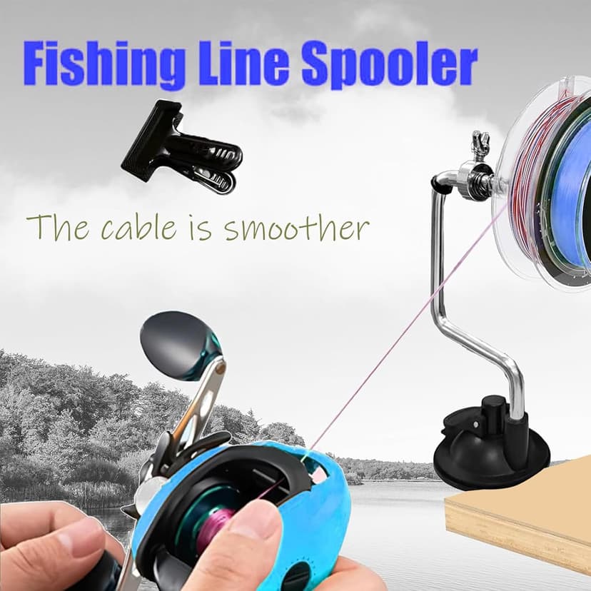 Fishing Line Spooler – Portable Table Mounted Reel Spooler for Spinning & Baitcasting Reels – Adjustable to Fit Multiple Size Spools-Fishing Line Remover Gifts for Men (Clips and Suction Cups)