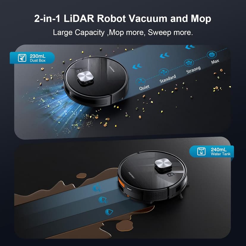 Robot Vacuum and Mop Combo, 11500Pa Suction, 3-in-1 Robotic Vacuum with Smart LiDAR Navigation, 70 Day Self-Emptying,160 Min Runtime,App/Alexa/Voice Control, Ideal for Pet Hair, Carpet & Hard Floor