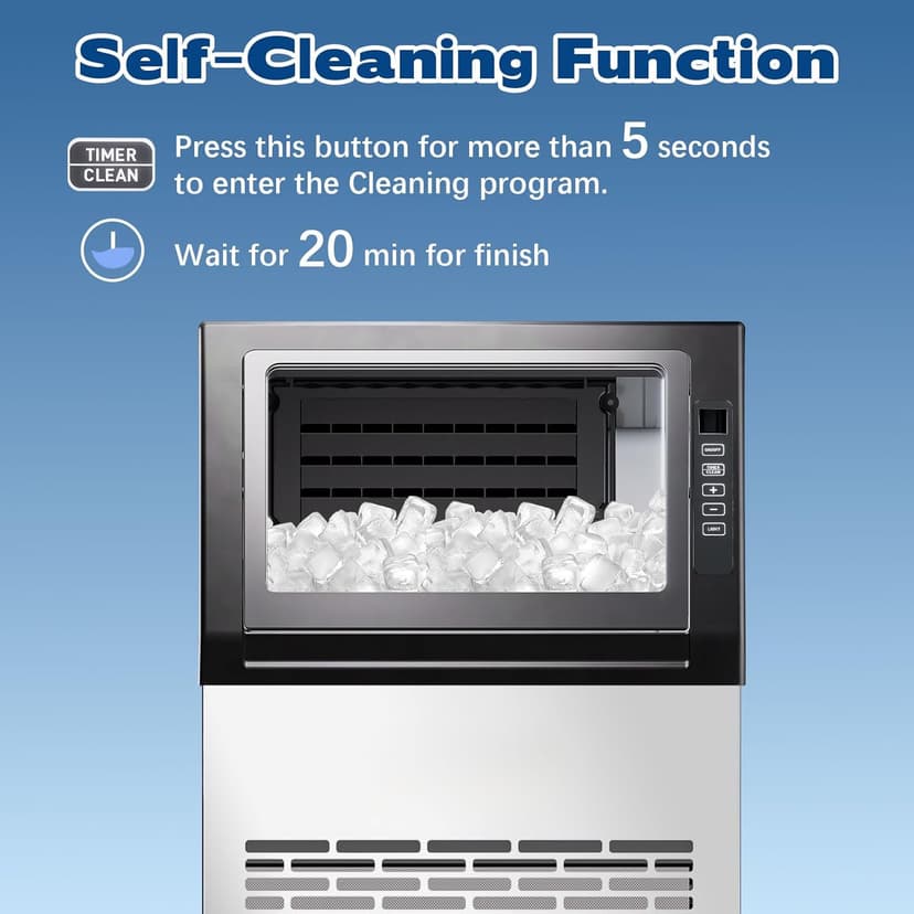 Commercial Ice Maker, 100lbs/24H with 20Lbs Storage, 36 Cubes in 11Mins, Stainless Steel Freestanding & Under Counter Large Ice Machine with LCD Display, Self-Cleaning for Home Bar Restaurant