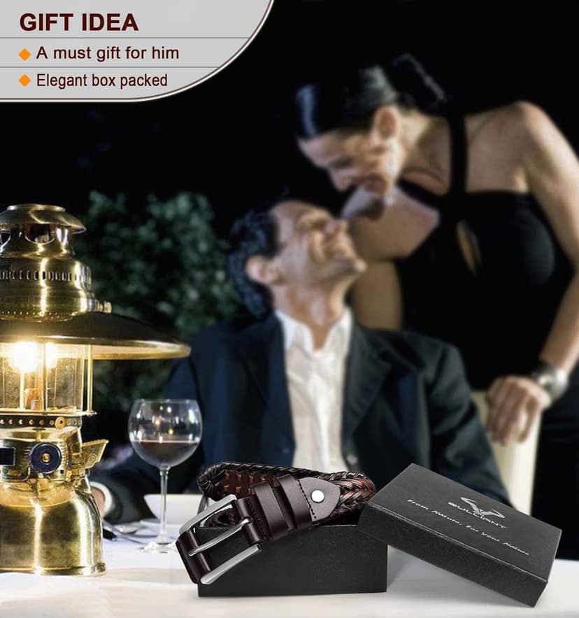 BULLIANT Mens Belts,Leather Woven Braided Belts for Gift Men Casual Jeans Golf