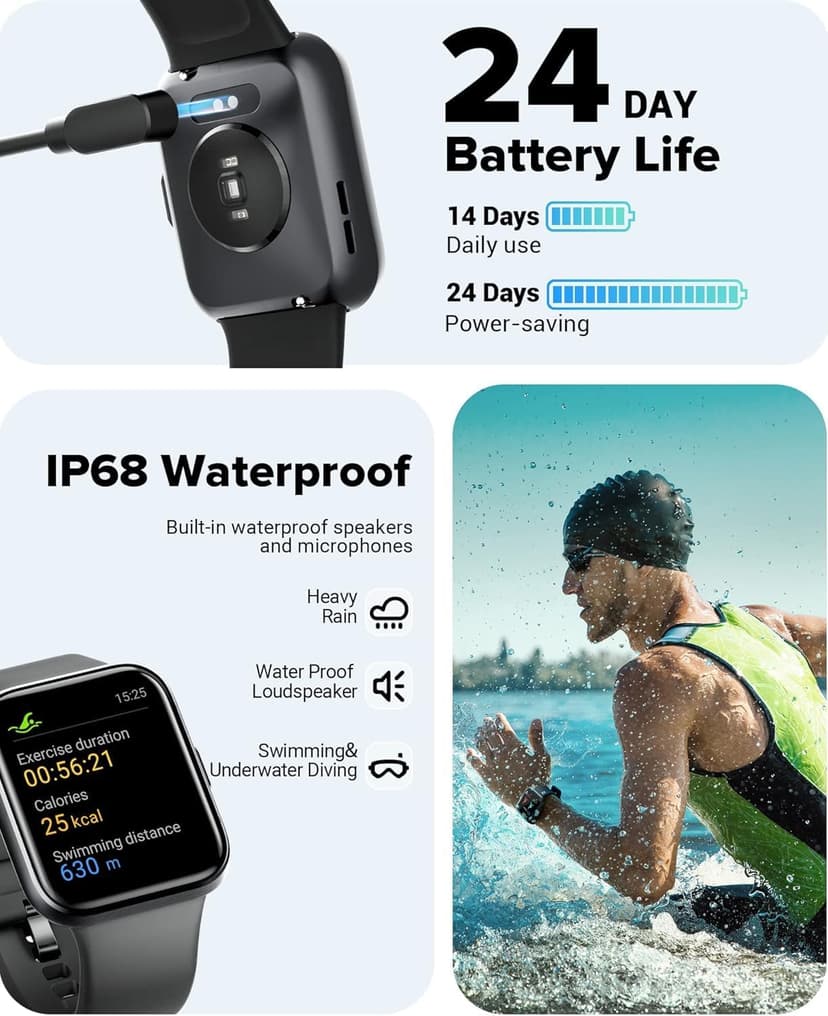 aeac Smart Watch for Men Women Android iPhone, Alexa Built-in Fitness Watch with 1.8" LCD Screen & Bluetooth Call (Make/Answer), Heart Rate/SpO2/Sleep Monitor, 100 Sports, IP68 Waterproof Smartwatch