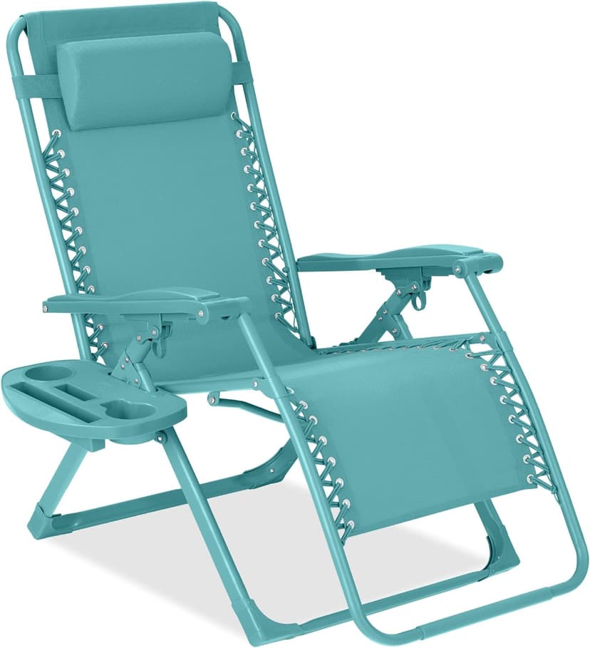 Best Choice Products Adjustable Zero Gravity Chair, Monochromatic Color Folding Patio Recliner w/Side Tray, Headrest - Caribbean
