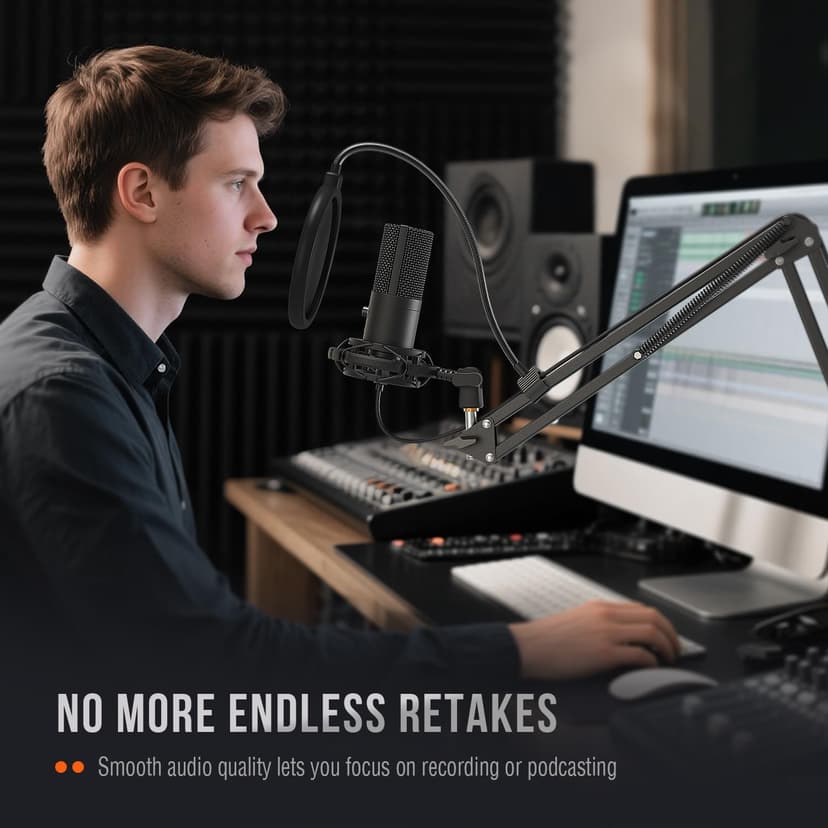 FIFINE Studio Condenser USB Microphone Computer PC Microphone Kit with Adjustable Boom Arm Stand Shock Mount for Instruments Voice Overs Recording Podcasting YouTube Vocal Gaming Streaming-T669