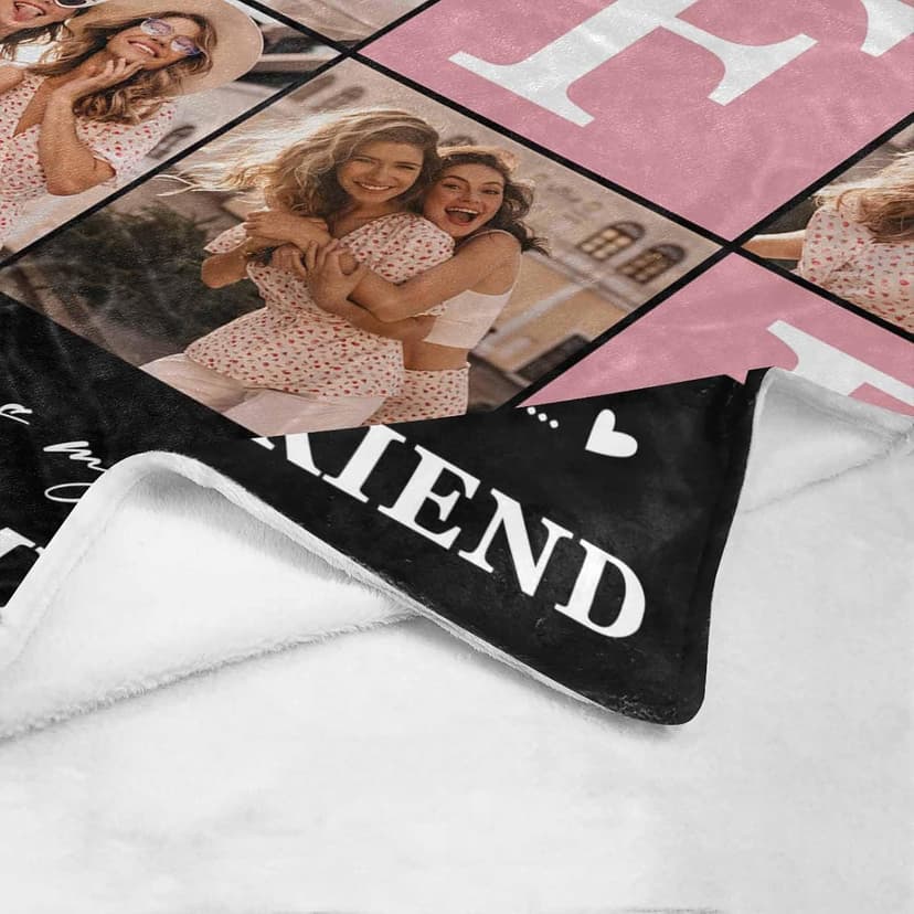 BFF Personalized Blanket with Photo and Pictures - Customized Gift for Best Friendship - Women Friends Personalized Gift, 8 Sizes B0CXXTGWKL