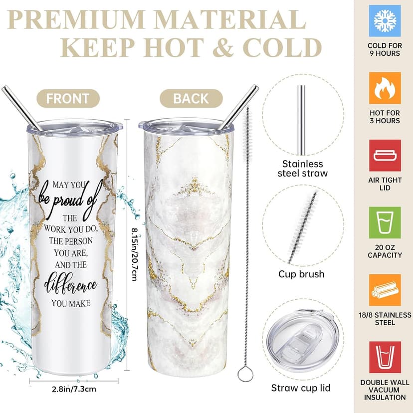 Female Thank You Work Anniversary May You Be Proud 20oz Tumbler Makeup Bag Journal Gift for Boss Teacher Custodian Customer Domensi 6 Pcs Employee Appreciation Gift Set for Women, White B0CHYMKWLB