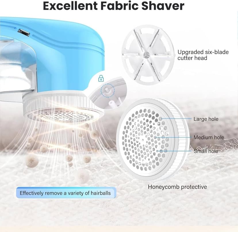 Fabric Shaver, Lint Remover for Clothes, Electric Lint Remover with 3 Replaceable Blades, Removes Fabric Pills, Rechargeable Sweater Defuzzer Pill Remover, Depiller Effectively Remove Pills (Blue)