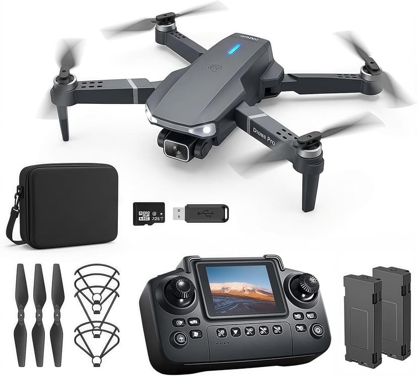 E88 Drone with Screen Controller with SD card, Foldable Mini Drone for Beginners, 2 Batteries, 360° Flips Waypoint Fly, Active Obstacle Avoidance, One Key Take Off/Landing. (2 batteries - Black)