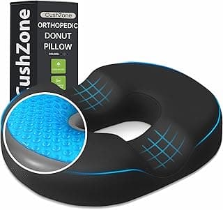 Donut Pillow Seat Cushion - Cooling Gel Donut Chair Cushions, Memory Foam Seat Cushion for Office & Home, Car Seat Cushion and Butt Pillow, Hemorrhoids Pillow and Tailbone Pain Relief, Black