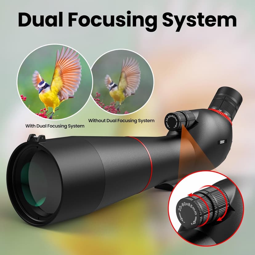 Gosky 20-60×85 Spotting Scope with Tripod - Phone Adapter, Dual Focusing Spotter Scope for Bird Watching, Wildlife Scenery (Black)